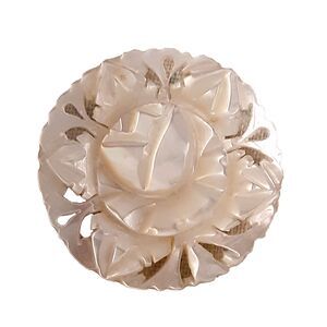 Vintage carved Mother of Pearl Christmas Bethlehem 1.5" brooch shell